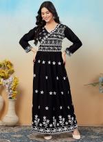 Rayon Black Casual Wear Chikankari Embroidery Readymade Gown With Pant